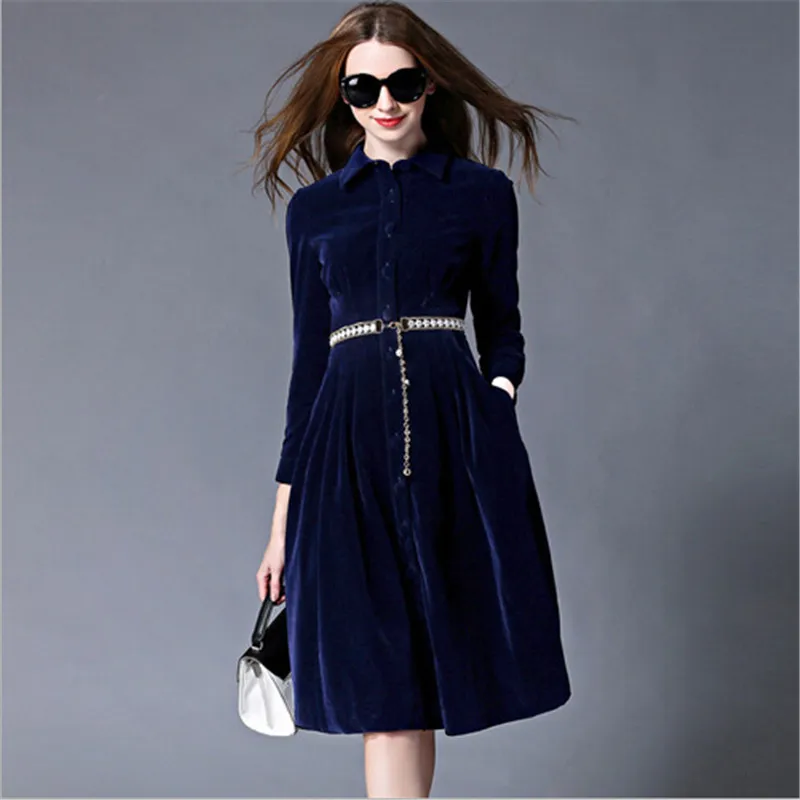 Женское бархатное платье с длинным рукавом поясом|female dress|winter dress 2016winter |