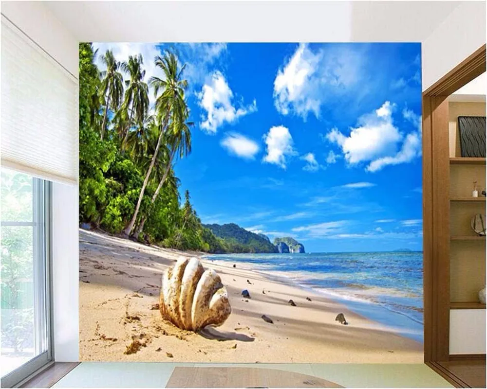3d обои Beibehang для гостиной пляжа облака Кокосовая ракушка морской вид фотообои