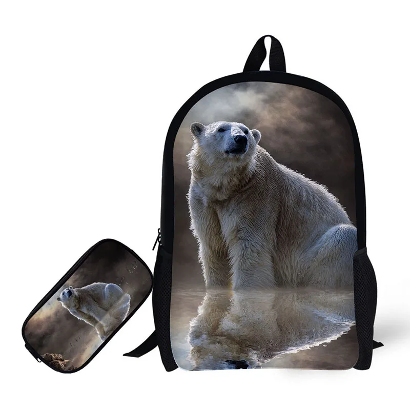 Школьные ранцы с принтом белого медведя 2 шт./компл. рюкзак чехлом карандашом для