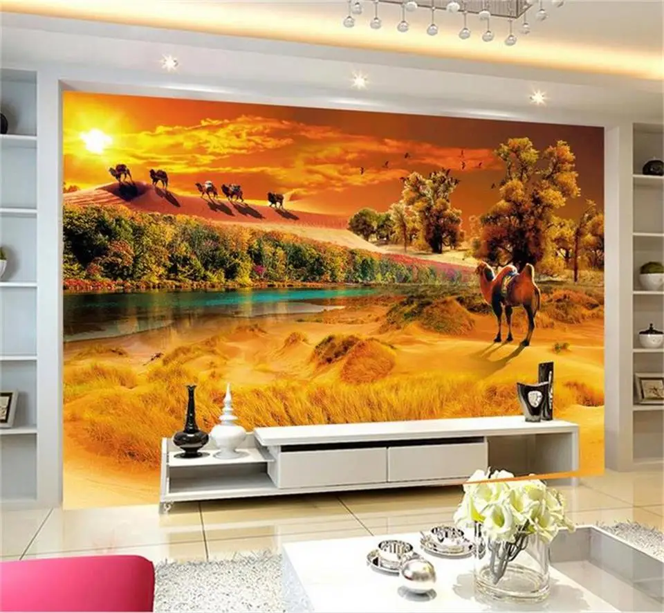 Пользовательские 3d фото обои кровать комната росписи пустыня верблюжье дерево