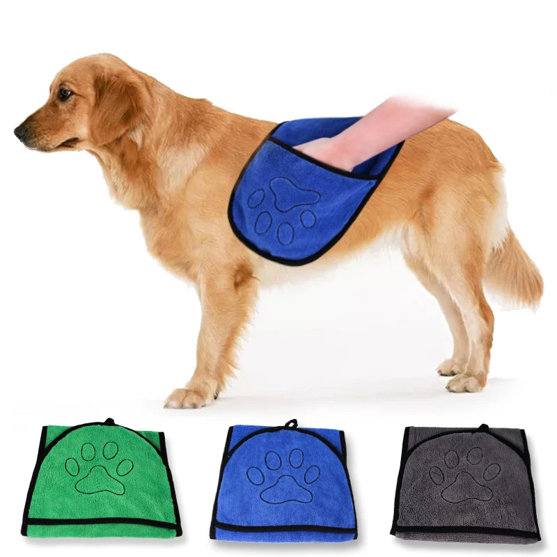 

Cute Pet Dog Cat Towel Double-sided Dog Bathrobe Soft Drying Pet Bath Blanket Paw Print Poodle Chihuahua Kitten Hanging Towels