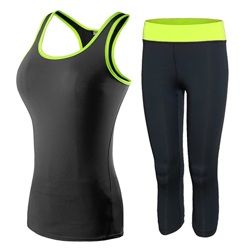 black with green Спортивный комплект для фитнеса и йоги, спортивный костюм для бега, Женская быстросохнущая спортивная одежда, одежда для спортзала, одежда для тренировок для женщин, для бега - Цвет: black with green