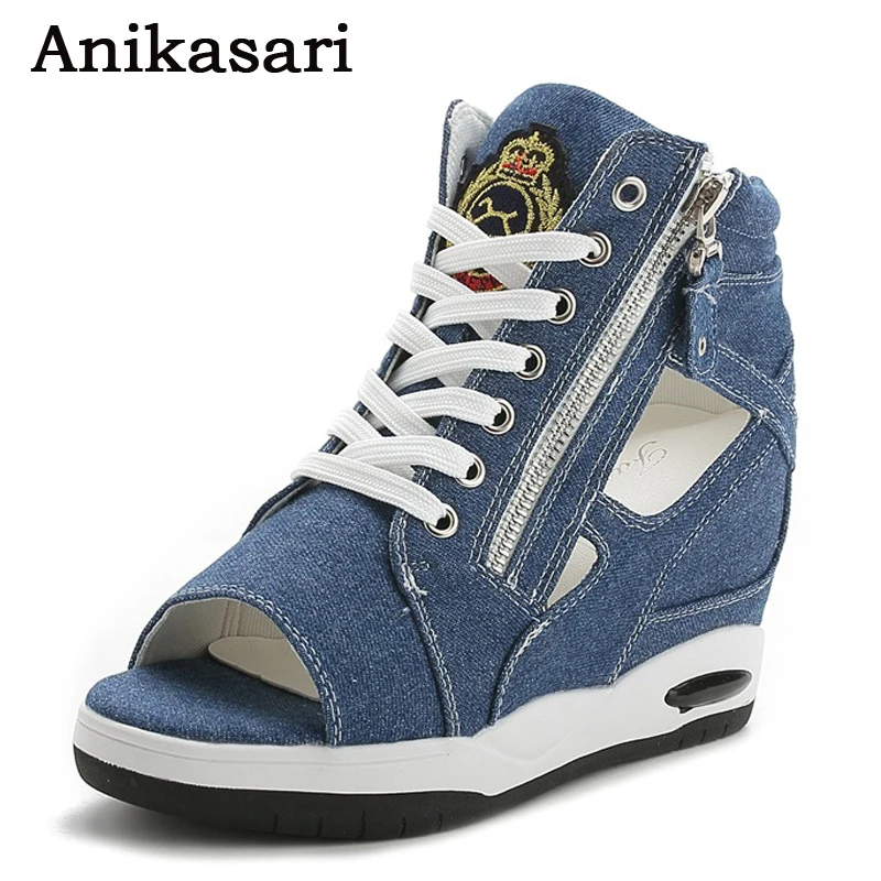 Новинка 2017 года сезон: весна–лето Женская полотняная обувь клин Тренеры