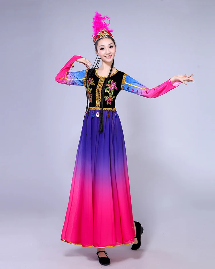 Xinjiang Uygur танцевальные костюмы для выступлений женский этнический сценический костюм для взрослых народный танцевальный костюм для взрослых