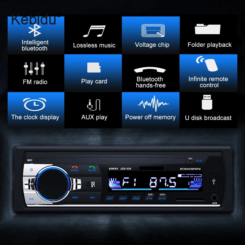 Автомобильный Bluetooth MP3 автомобильный Радио стерео Авто V2.0 12V In-dash 1 Din FM Aux вход