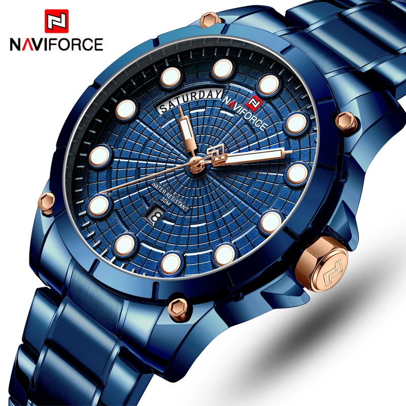 NAVIFORCE Элитный бренд часы для мужчин водостойкие кварцевые Военная нержавеющая