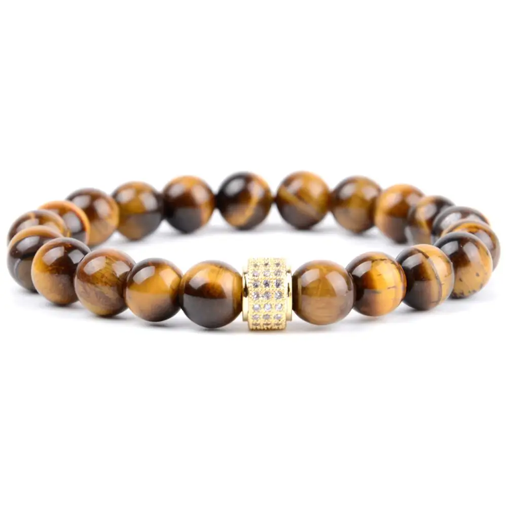 Yellow Tiger Eye Мужской браслет из натурального камня, золотой Cz подвеска в виде трубочки, браслеты для женщин, лазурит, бусины, ювелирные изделия, Pulsera Hombre - Окраска металла: Yellow Tiger Eye