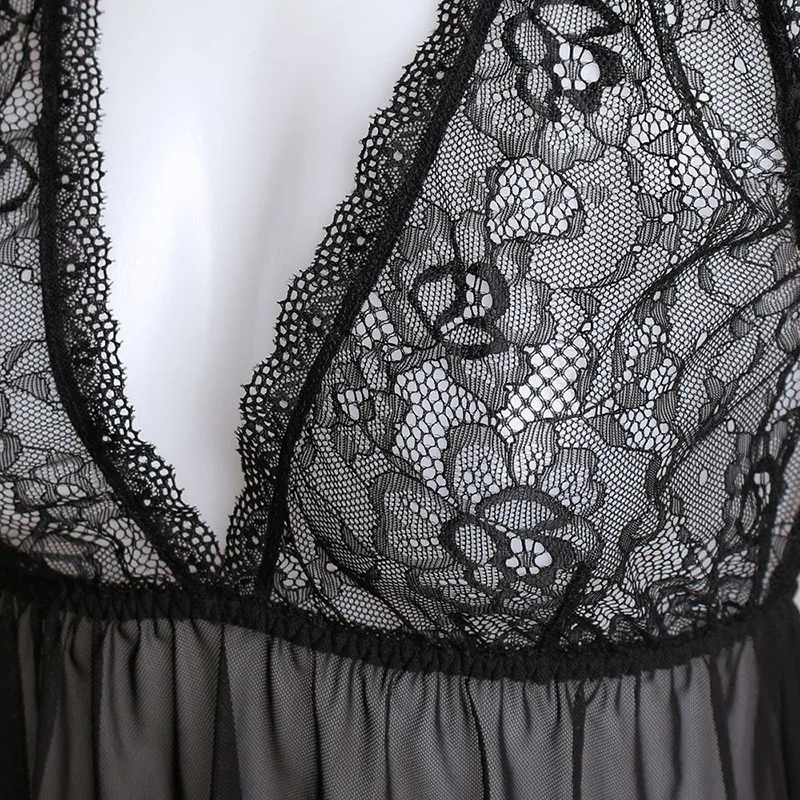 Для женщин Sexy Глубокий V шеи белье Babydoll пижамы нижнее кружевное пальто ночное