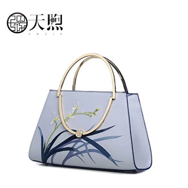 Pmsix 2020 New Women Leather bag quality handbags Fashion embroidered Luxury Cowhide tote women leather shoulder | Багаж и сумки