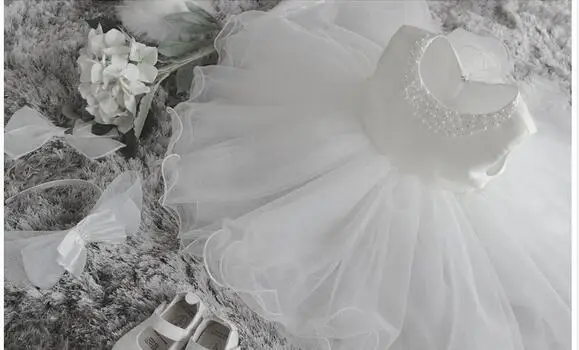 Белое свадебное платье с цветочным узором для девочек крещения Пышное Платье
