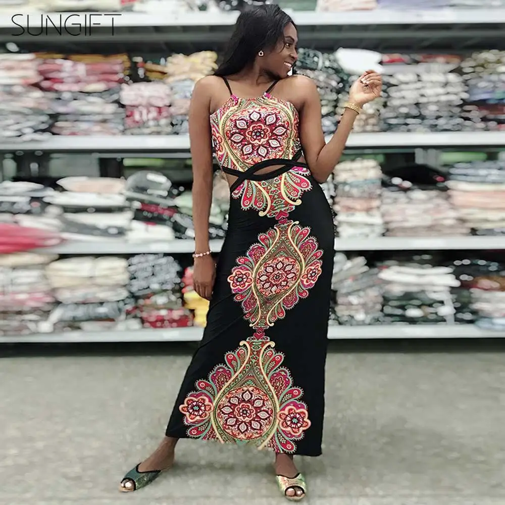 SUNGIFT Dashiki женское платье в африканском стиле с глубоким v-образным вырезом без