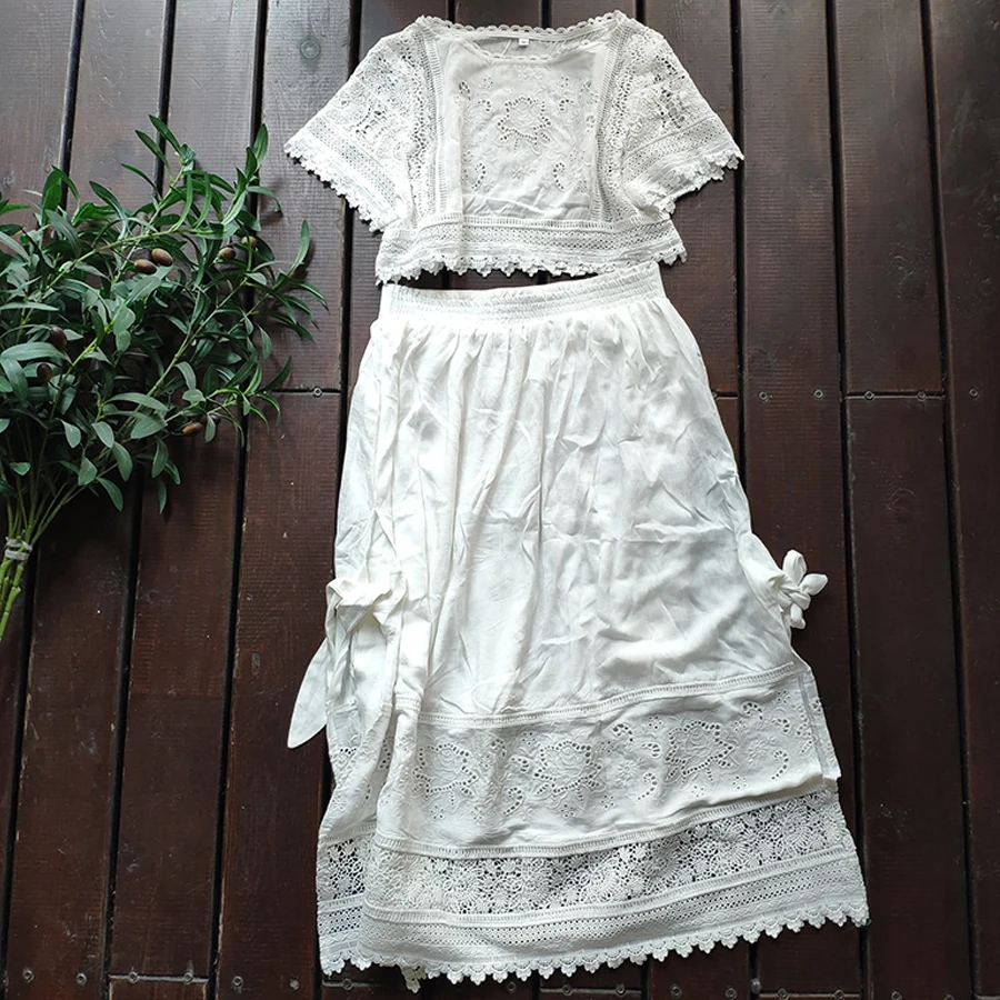 Женское пляжное платье TEELYNN boho белое с цветочной вышивкой и кружевным галстуком 2