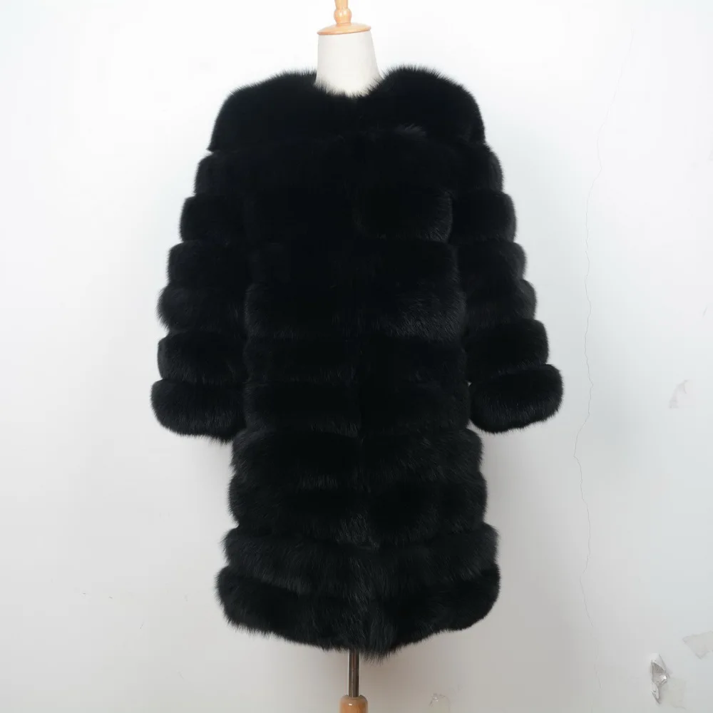 Jancoco Max 11 строк зимние теплые длинные пальто из натурального Лисьего меха женская верхняя одежда высокого качества натуральная Меховая куртка Верхняя одежда S7169 - Цвет: Black