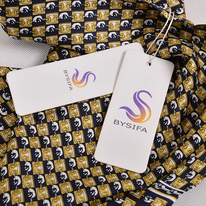 Мужской шелковый шарф [BYSIFA] темно синий или Золотой Длинный из 100% чистого шелка