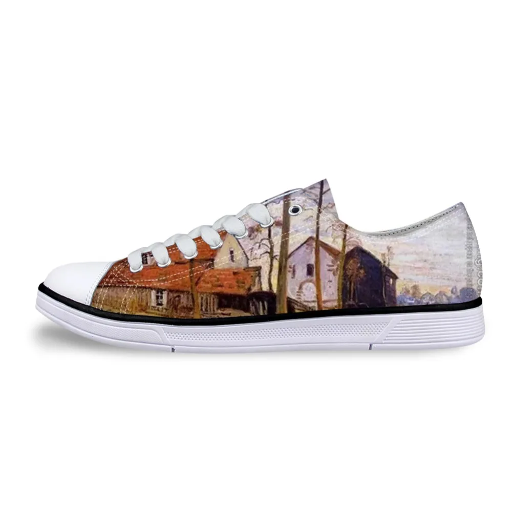 Man Vulcanized Shoes Lace-up Breathable Walking Canvas Sneakers Customized Oil Painting Alfred Sisley Free Dropshipping 2020 | Обувь