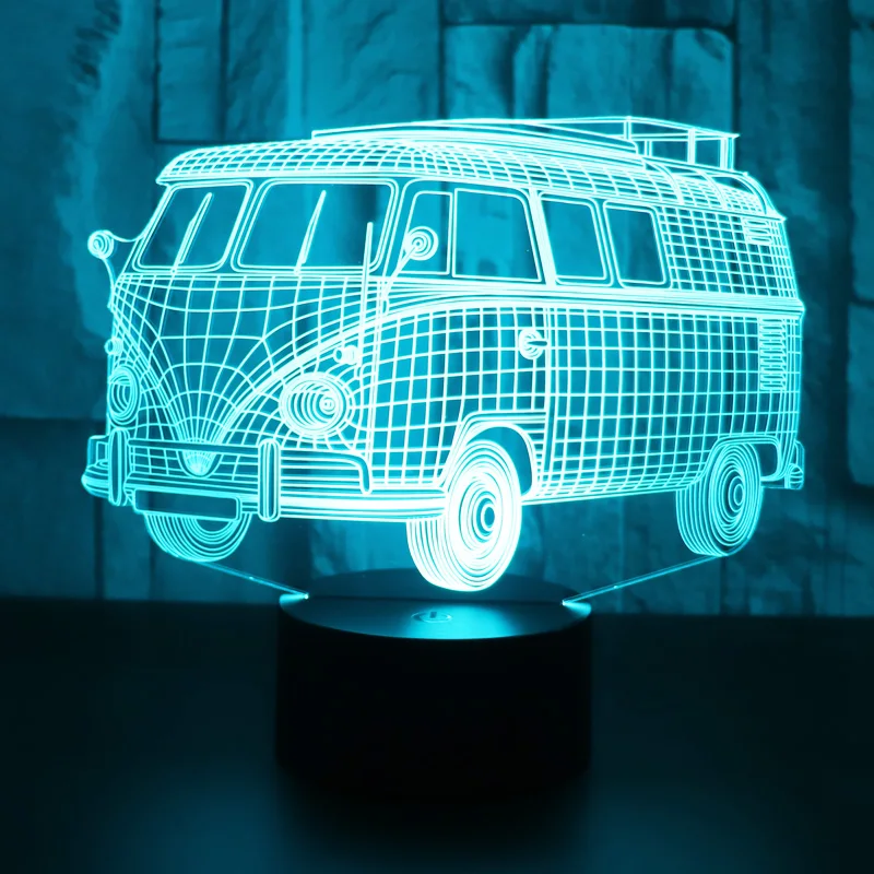 3D LED ночник автобус автомобиль с 7 видов цветов свет для украшения дома лампа