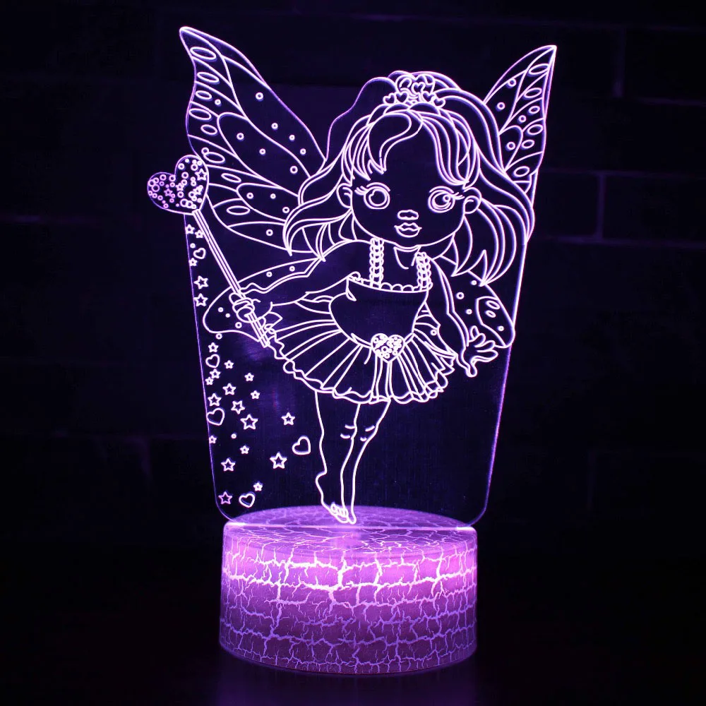 3D Led Lovey мультфильм 7 цветов изменить сенсорный Настольная лампа Usb Бабочка Фея