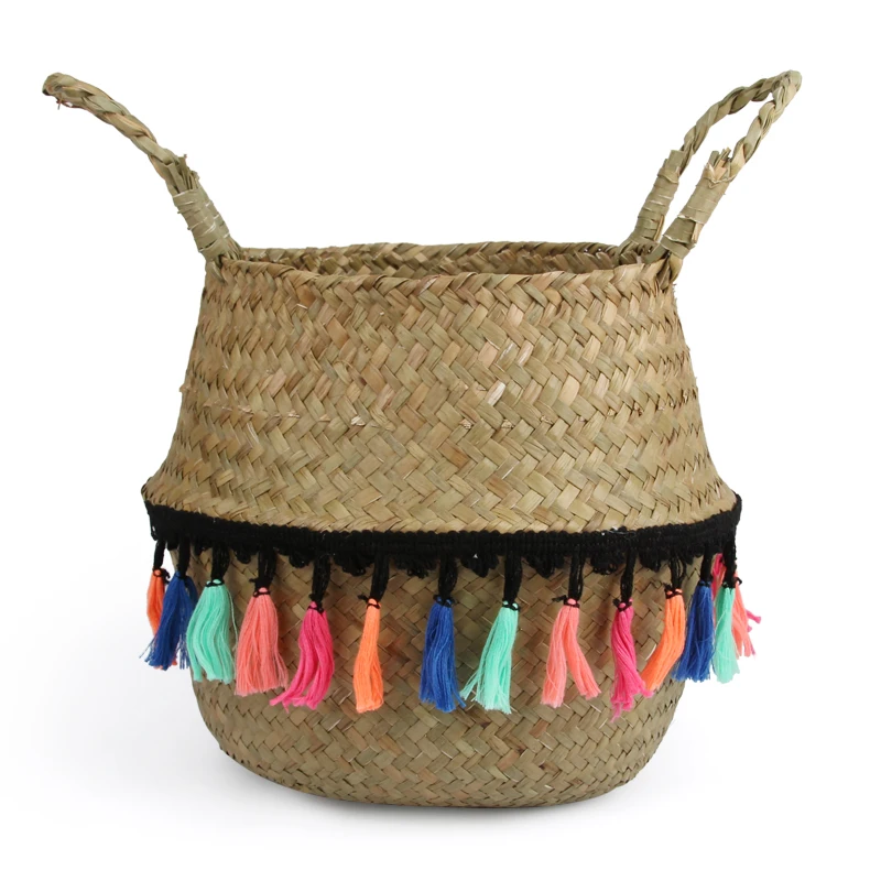 Seagrass Wickerwork Basket Rattan Foldable Hanging Flower Pot Planter Woven Dirty Laundry Hamper Storage Home Decor | Дом и сад