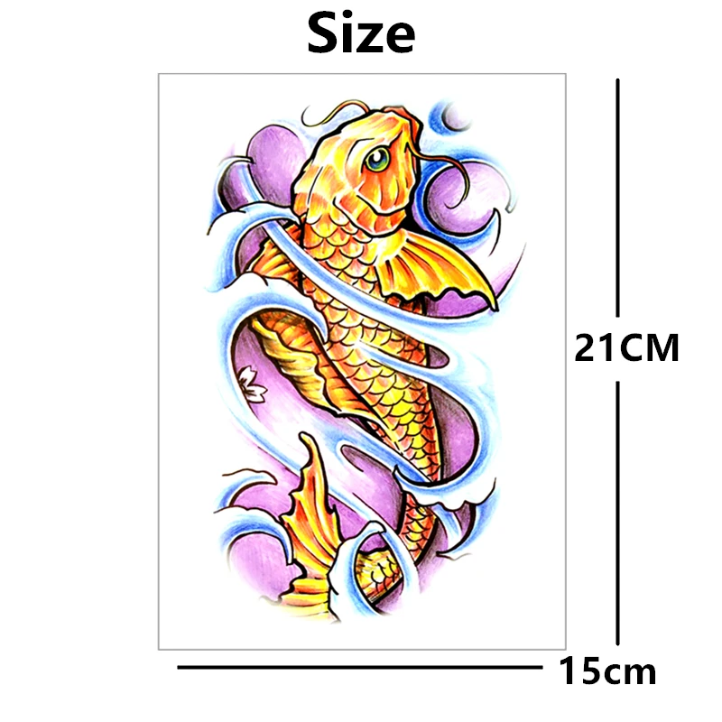 SHNAPIGN ЗОЛОТЫЕ КАРПЫ и Лотос временное искусство тела наклейки для татуировок 21*15
