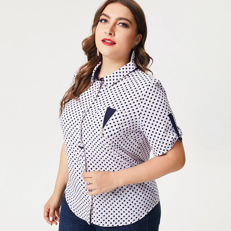 MG 2019 Summer Ladies large Size dot Chiffon tops and blouses fashion women plus size office lady female t-shirt |