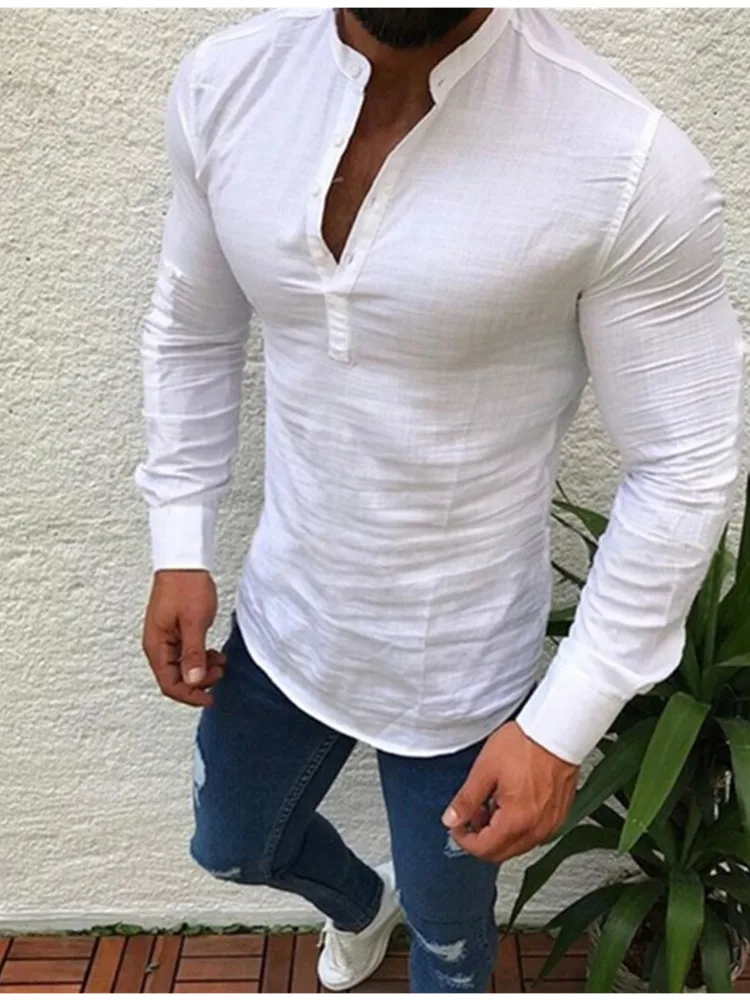 Мужская рубашка с длинным рукавом Camisa Masculina приталенная в Корейском стиле