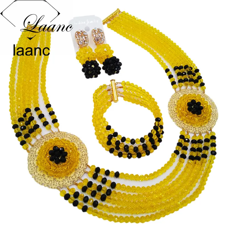 

Latest Yellow Black African Fashion Beads Jewelry Set Necklace Nigerian Wedding Bridal Party Jewelry Sets SPHJZ028