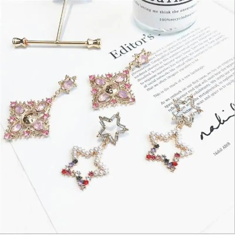 2021 Palace style retro pink stone 925 needle woman long Baroque earrings clip exaggerated slimming temperament brand new | Украшения и