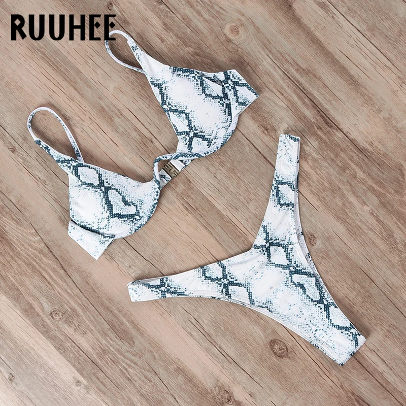 Бикини ruuhee купальники женское сексуальное бикини Набор Змеиный купальник с принтом женская пляжная одежда купальник-бикини