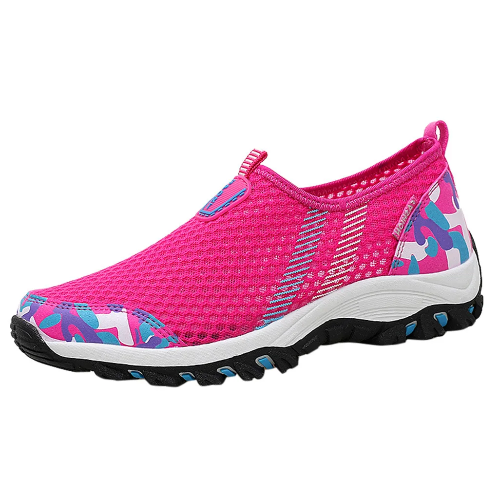 Hot Pink SAGACE Пара Модная женская летняя удобная повседневная обувь без шнуровки дышащая сетчатая обувь на плоской подошве кроссовки спортивные водные лоферы - Цвет: Hot Pink