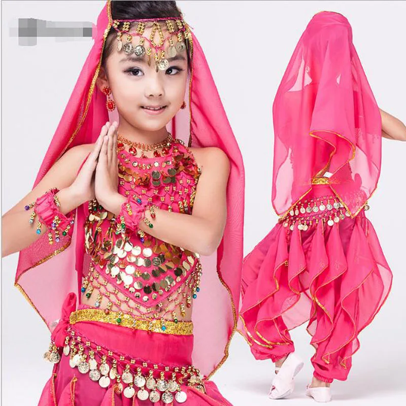 Детские костюмы для танца живота 4 шт. (топ + штаны ремень ручная цепь) детское