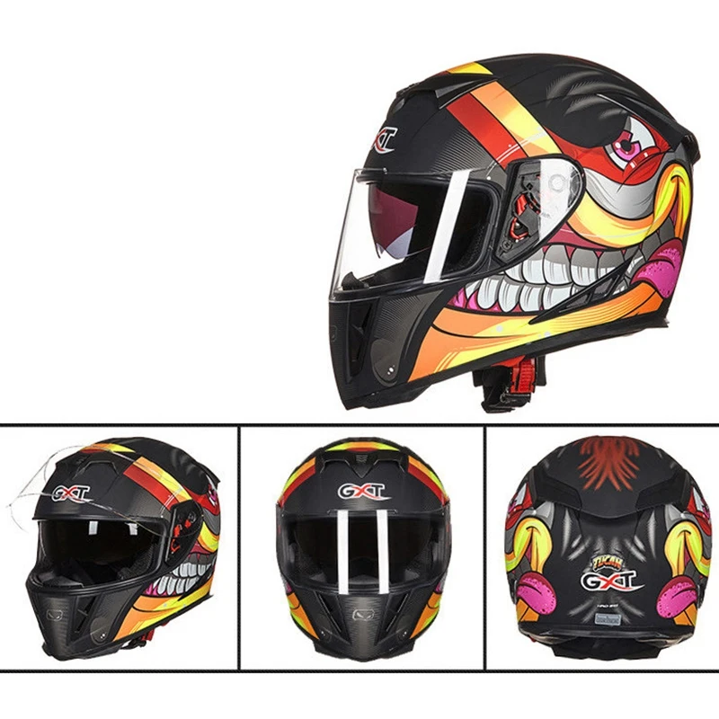 Black Graffiti GXT 358 Полнолицевые Шлемы зимние теплые двойные Козырьки мотоциклетный шлем - Цвет: Black Graffiti
