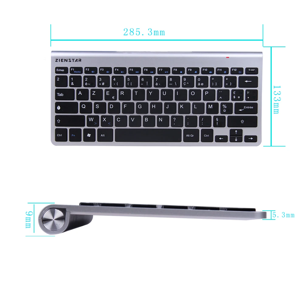 Zienstar AZERTY Французская языковая тонкая 2.4G беспроводная клавиатура для MACBOOK LAPTOP TV BOX Компьютера ПК и Смарт с USB-приемником.