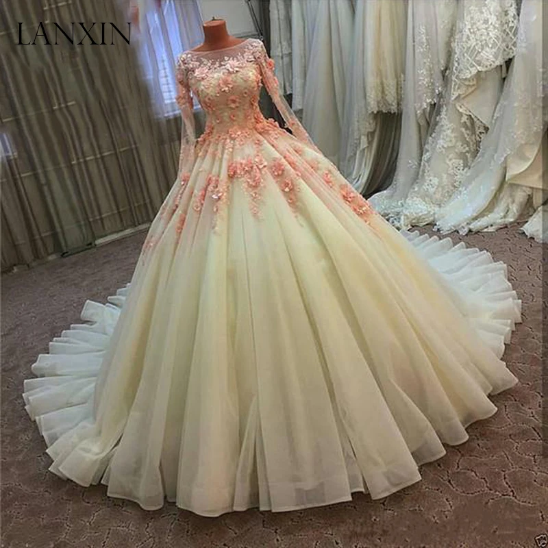 Настоящее бальное платье Свадебные платья Vestido de Novia Розовый 3D цветок кружева с