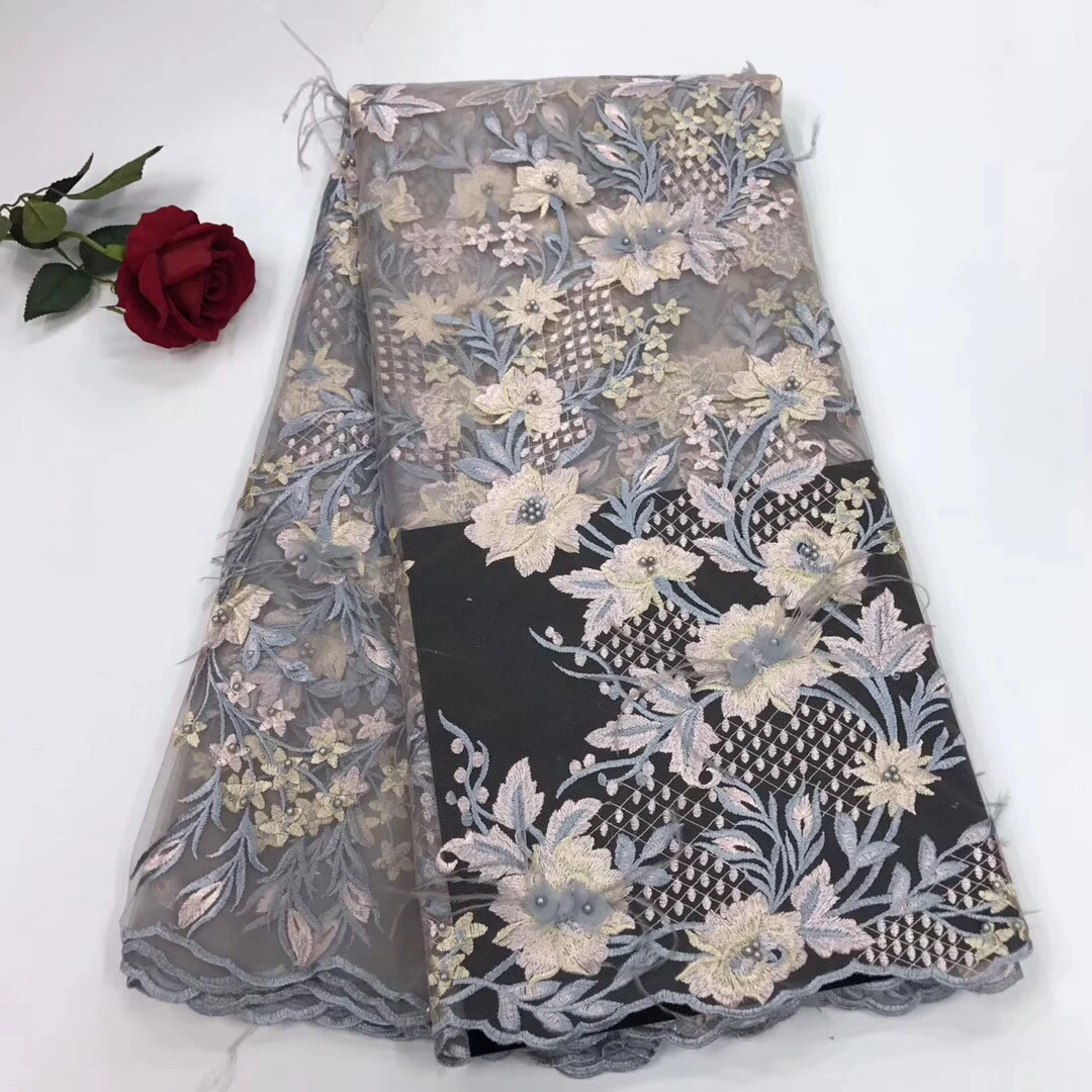 Bridal French Lace Fabric Beaded African Tulle 5 Yards Per Lot Net for Dress ALC-J016 | Дом и сад