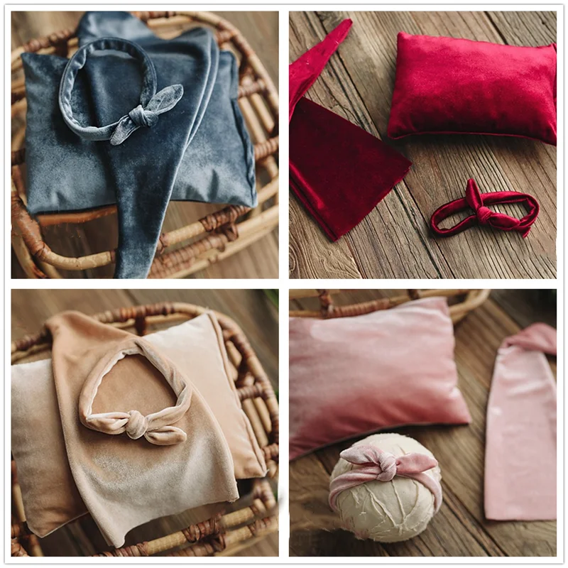 

Newborn Photography Props creative Luxury Velvet Sleeping Cap + Pillow + Headband 3PCS fashion Soft Baby Photo Prop Hat