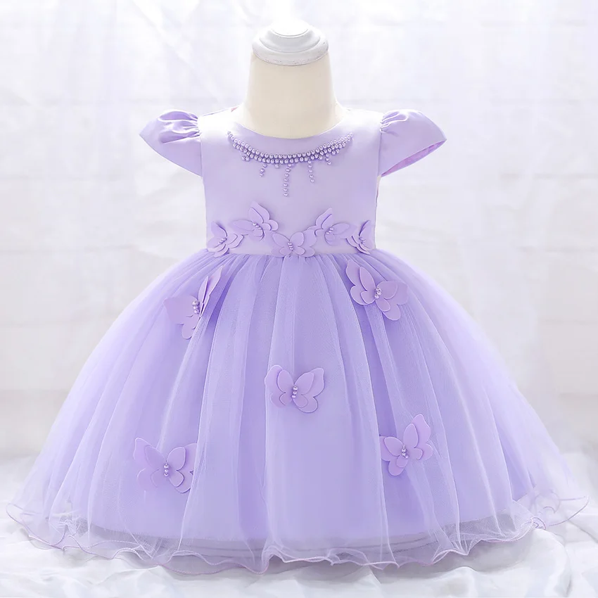 L1867XZ purple Популярная элегантная одежда для малышей летние платья для девочек, бант для новорожденного одежда с коротким рукавом 3, 6, 9, 12 месяцев, 1 год, 1 день рождения, принцесса - Цвет: L1867XZ purple