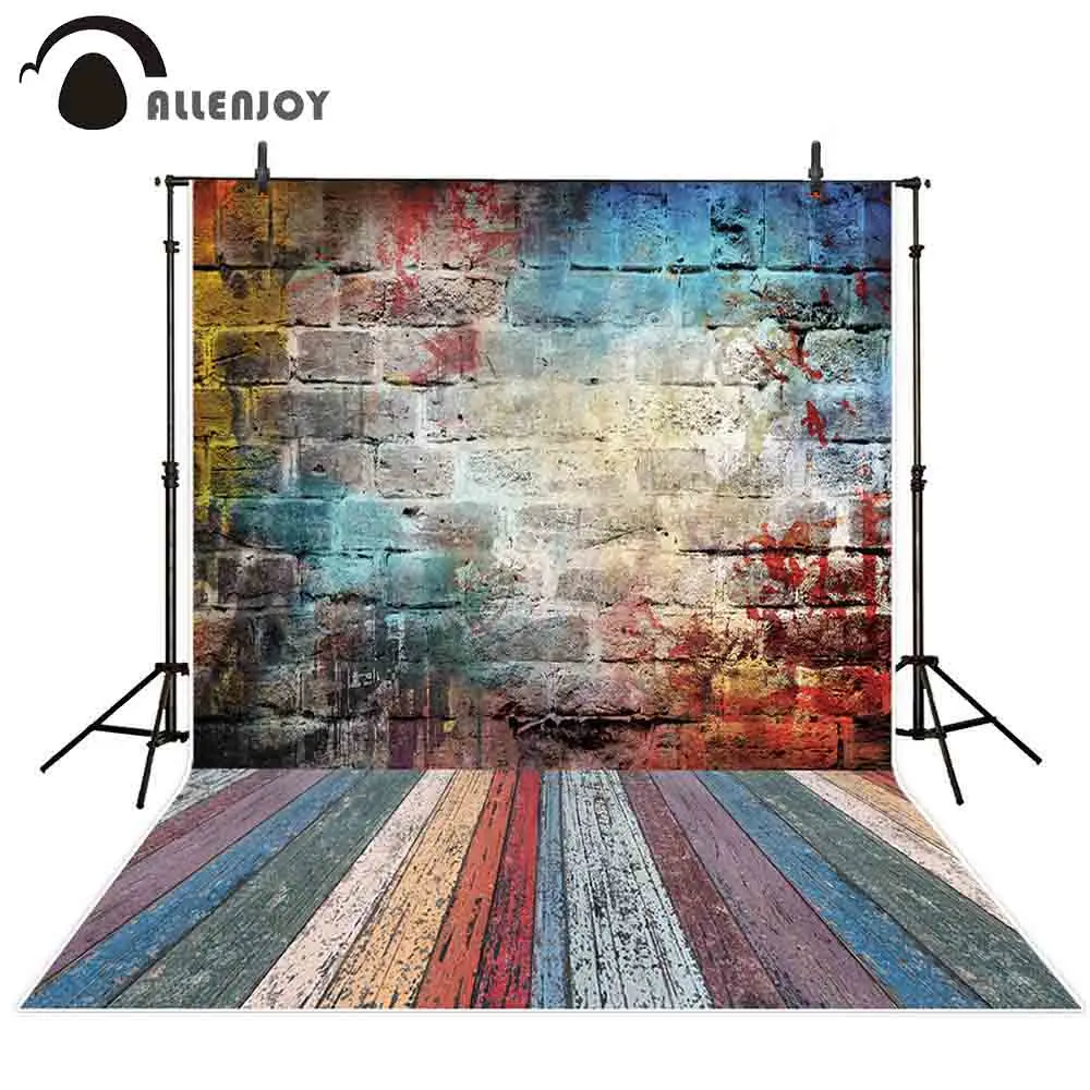 Allenjoy colorful graffiti brick wall wooden color floor vintage art paint splash fashion photography backdrop camera Wallpapers |
