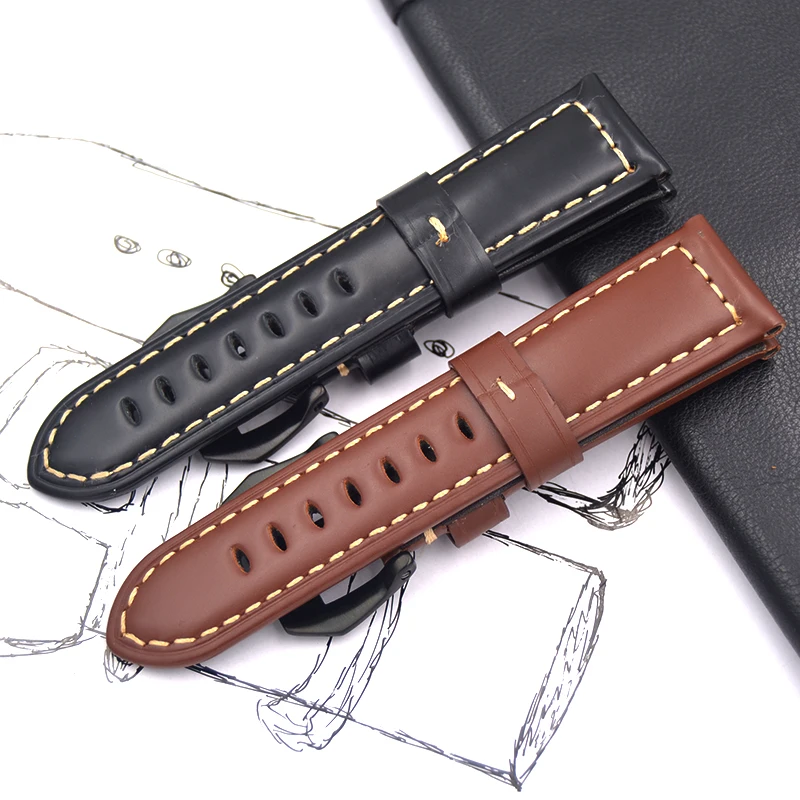 Ремешок из натуральной кожи для часов Panerai PAM гладкий черный коричневый браслет с