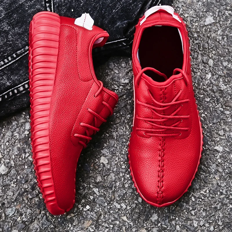 Плюс Размер 37-47 Горячие Мужчины Обувь Красный Кожаный Повседневная Люксовый