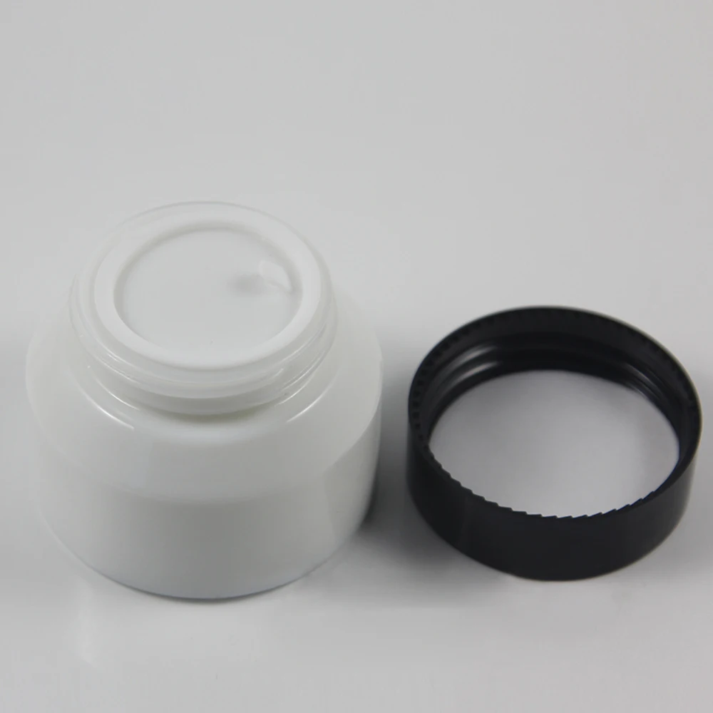 50g white glass cream jar with black aluminum lid, 50g cosmetic jar wholesale,empty white 50g glass bottle for mask or eye cream