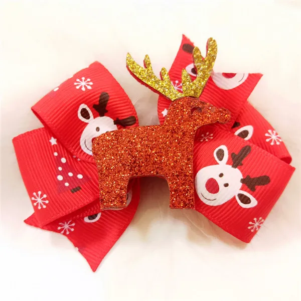 deer 20 шт./лот вышивка Пингвин животное мультяшная заколка для волос Рождественская Бабочка заколка в виде снеговика новогодние вечерние заколки для волос Санта-олень - Цвет: deer