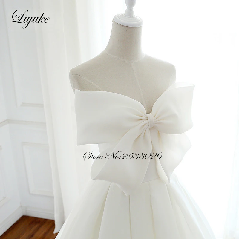 Liyuke Front Bow Design Strapless A-Line Wedding Dresses With Sleeveless Lace Up Closure Gown | Свадьбы и торжества