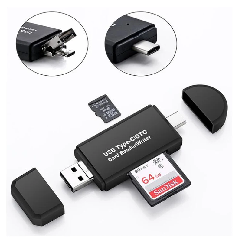 Высокоскоростное устройство для чтения карт OTG Type C & micro USB 3 в 1 USB2.0 универсальное