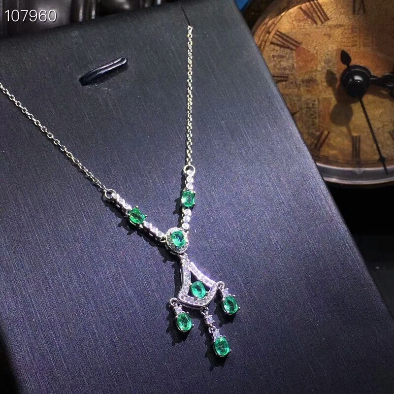 Ожерелье KJJEAXCMY boutique jewels из чистого серебра 925 пробы с натуральными изумрудами |