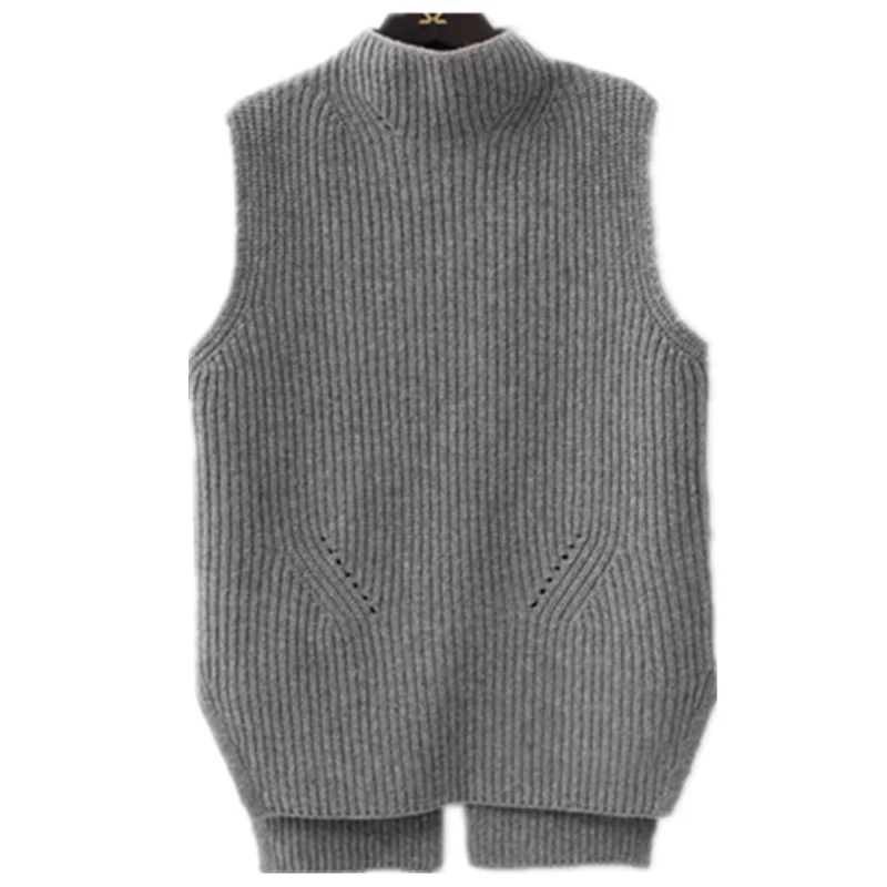 Autumn and winter high collar large size female wool vest Korean version of the sleeveless loose thick knit short pullover | Женская