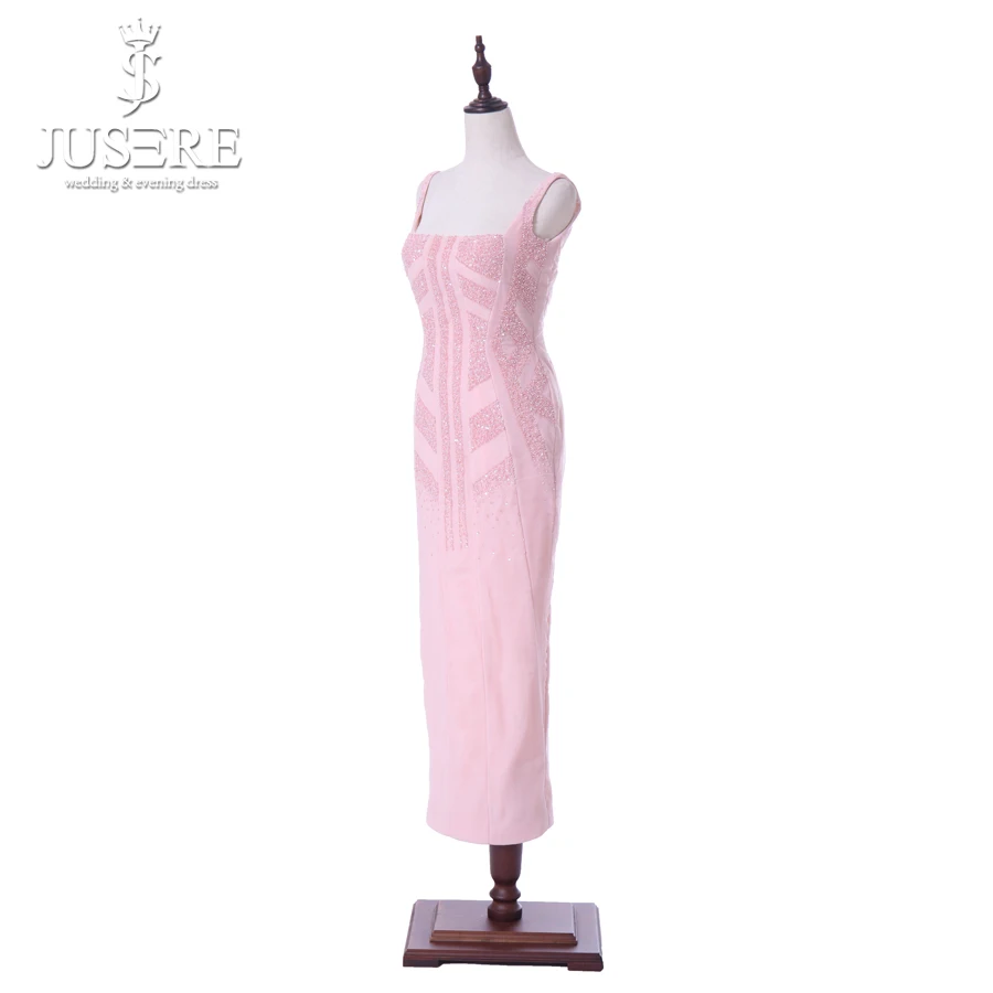 Pink Straps Square Neckline Tea Length Open Low Back Beads Pattern Special Cutting Short Women Casual Dress Prom Gowns 2018 | Свадьбы и
