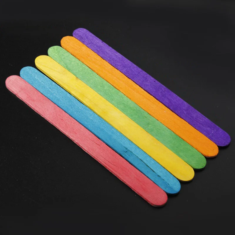 Multicolor 50 шт Сделай Сам Искусство ремесло натуральные деревянные плоские палочки мороженое, лед, леденец на палочке крем бар 11x0,9 см для детей рукоделие - Цвет: Multicolor