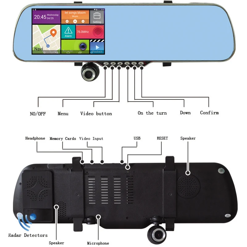 Новый 5 дюймов Android DVR GPS зеркало с зеркалом заднего вида автомобильный