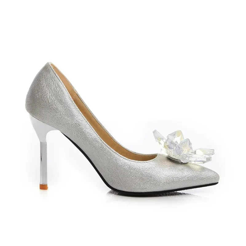 MAZIAO New Women Fashion Elegant Crystal Wedding Thin High Heels Pumps Pointed toe Rhinestone Silver Ladies OL Girl Party Shoes | Обувь