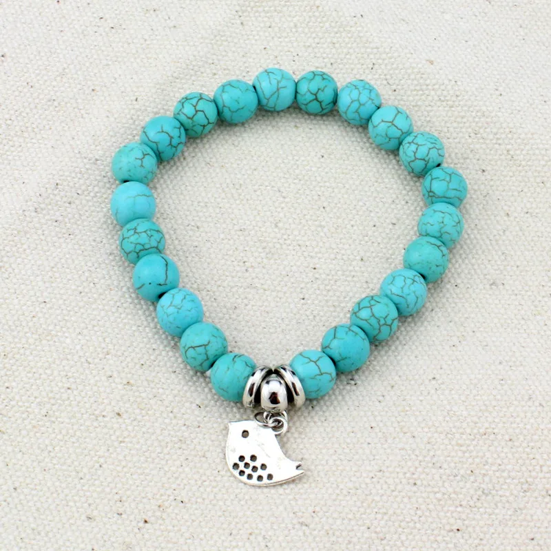 Женские браслеты с бусинами разных цветов эластичные брендовые синим камнем